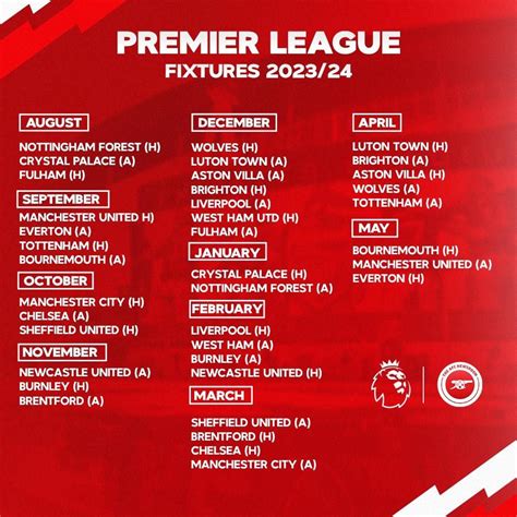 arsenal fixture list 2023/2024